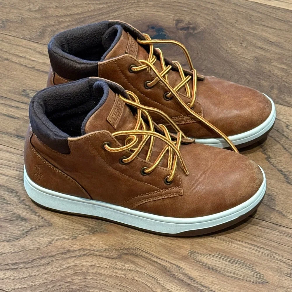 Polo Ralph Lauren Kids Court Sneaker Boot Tan Brown Mid Top Size 3Y